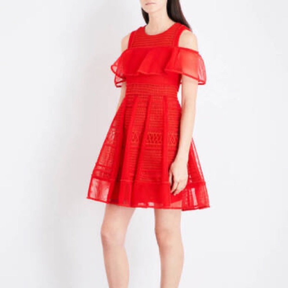 Maje Rosalie Red Ruffle Dress Sz 1